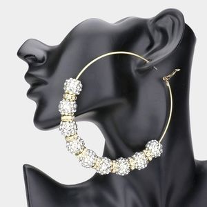 Two Tone Shamballa 3.8" Disco Beads Hoop Earrings Cute Fashion Statement Jewelry